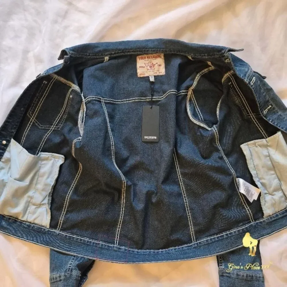 NWT True Religion Men’s Jesse SN Trucker Denim Jean Jacket Medium Flake, Size L